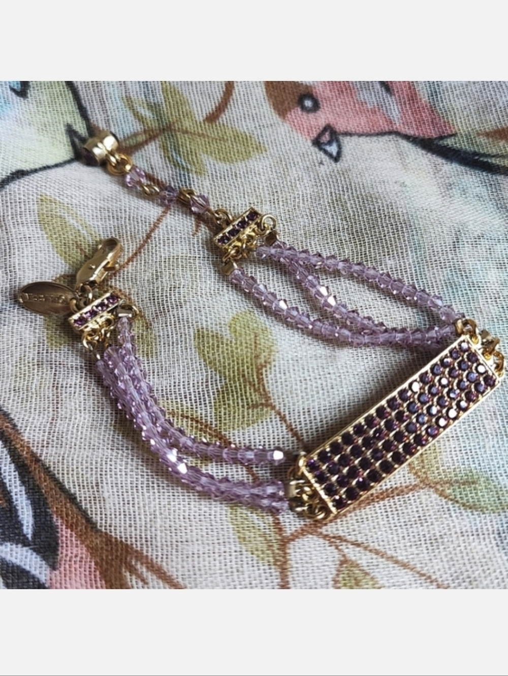 TOMMASSINI Purple Amethyst Bicone Beaded Gold Tone Bracelet Excellent Condition